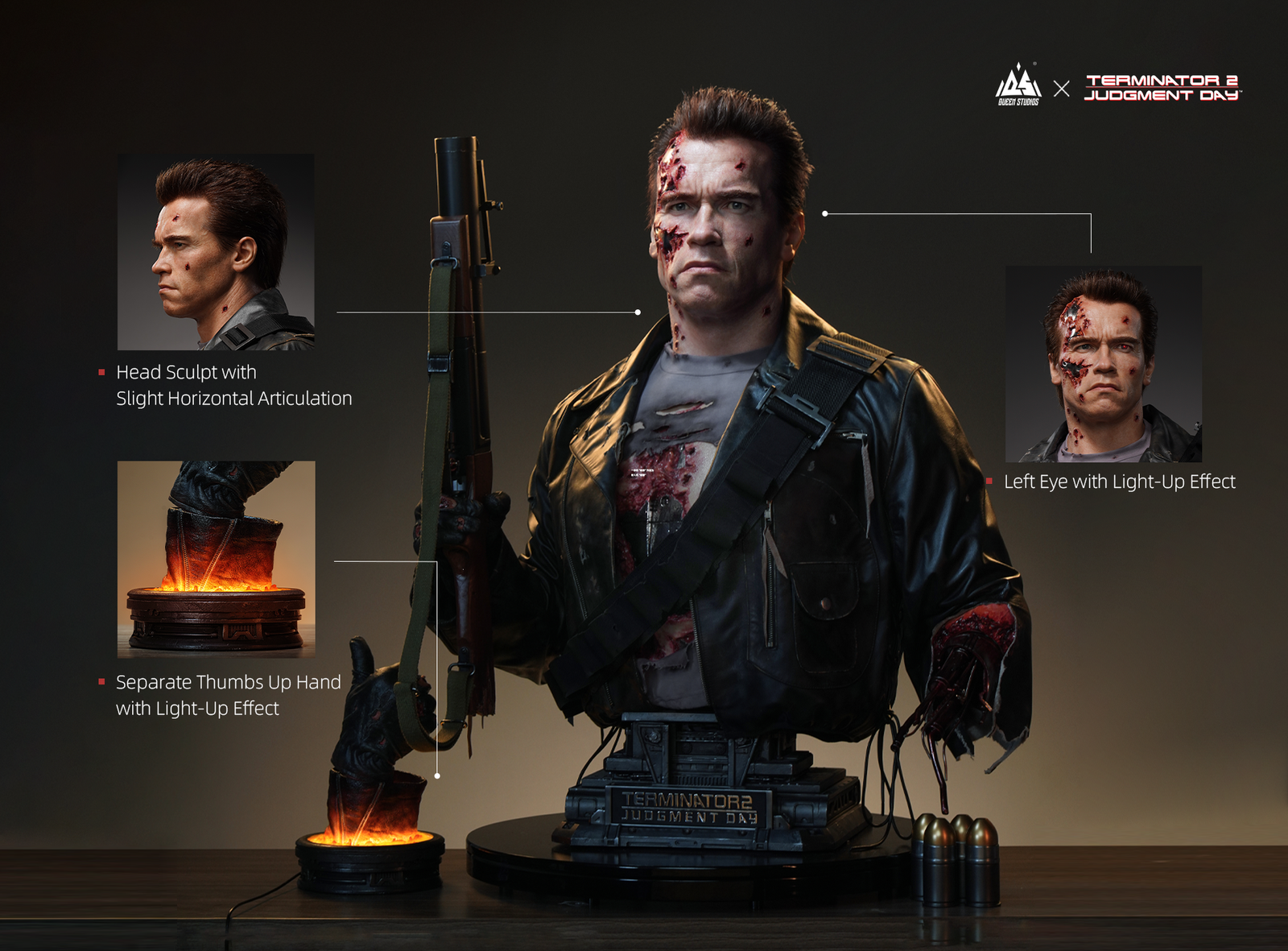 Terminator T-800 Battle Damaged Life Size Bust 1:1 Queen Studios - Imagen 10