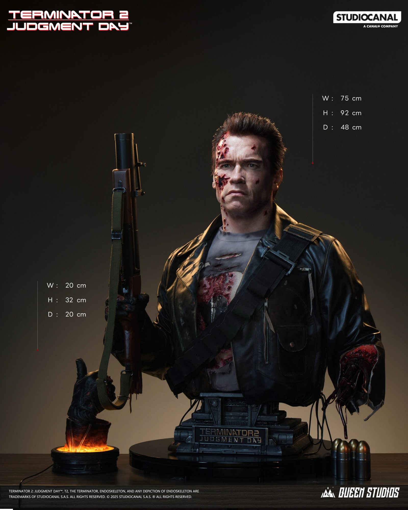 Terminator T-800 Battle Damaged Life Size Bust 1:1 Queen Studios - Imagen 11